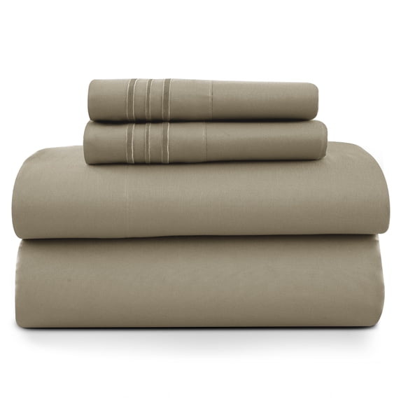 Lux Decor Queen Size Sheet Set, 4-Piece Plain Soft Microfiber – Deep Pocket Queen Bed Sheets, Includes 1 Fitted Sheet, 1 Flat Sheet, 2 Pillowcases, Beige