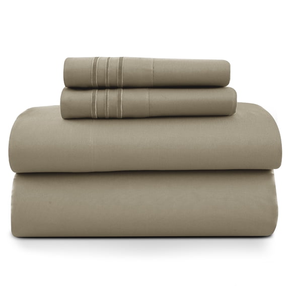 Lux Decor Queen Size Sheet Set, 4-Piece Plain Soft Microfiber – Deep Pocket Queen Bed Sheets, Includes 1 Fitted Sheet, 1 Flat Sheet, 2 Pillowcases, Beige