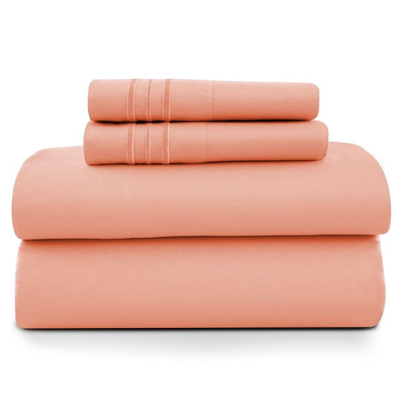 Lux Decor Queen Size Sheet Set, 4-Piece Plain Soft Microfiber – Deep Pocket Queen Bed Sheets, Includes 1 Fitted Sheet, 1 Flat Sheet, 2 Pillowcases, Coral