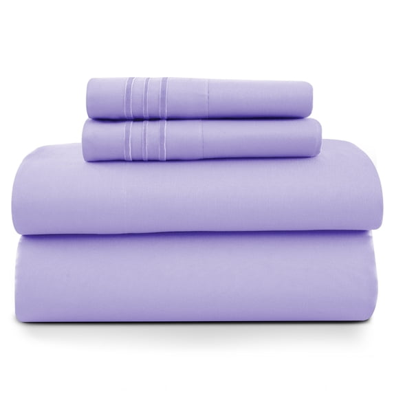 Lux Decor Queen Size Sheet Set, 4-Piece Plain Soft Microfiber – Deep Pocket Queen Bed Sheets, Includes 1 Fitted Sheet, 1 Flat Sheet, 2 Pillowcases, Lavender