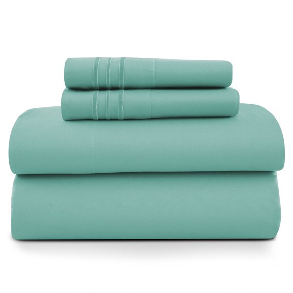 Lux Decor Queen Size Sheet Set, 4-Piece Plain Soft Microfiber – Deep Pocket Queen Bed Sheets, Includes 1 Fitted Sheet, 1 Flat Sheet, 2 Pillowcases, Teal