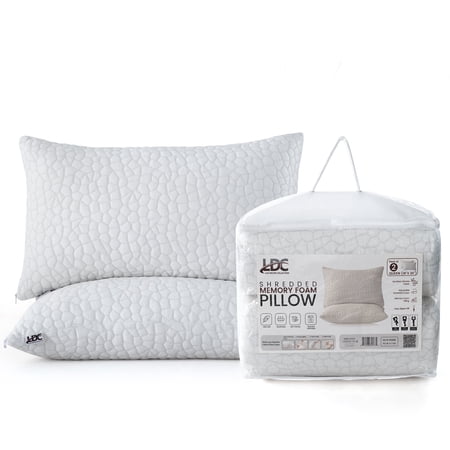 Lux Decor Shredded Memory Foam Pillows - Adjustable Loft for Firm or Soft Support | Queen Size Set of 2 Bed Pillows with Breathable Bamboo Viscose Cover for Side, Back & Stomach Sleepers
