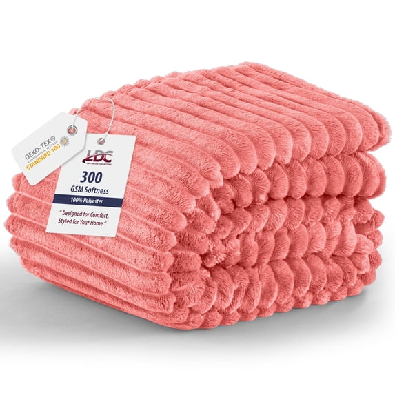 Lux Decor Striped Cozy Throw Blanket, Ultra Soft Lightweight Warm Fleece Blanket for Couch, Bed & Travel, All Season Comfort, Pink