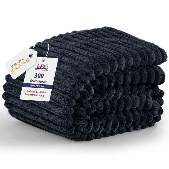 Lux Decor Striped Cozy Throw Blanket, Ultra Soft Lightweight Warm Fleece Blanket for Couch, Bed & Travel, All Season Comfort, Grey