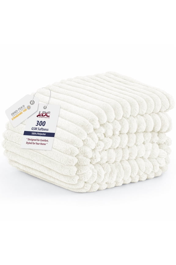 Lux Decor Striped Cozy Throw Blanket, Ultra Soft Lightweight Warm Fleece Blanket for Couch, Bed & Travel, All Season Comfort, Off White