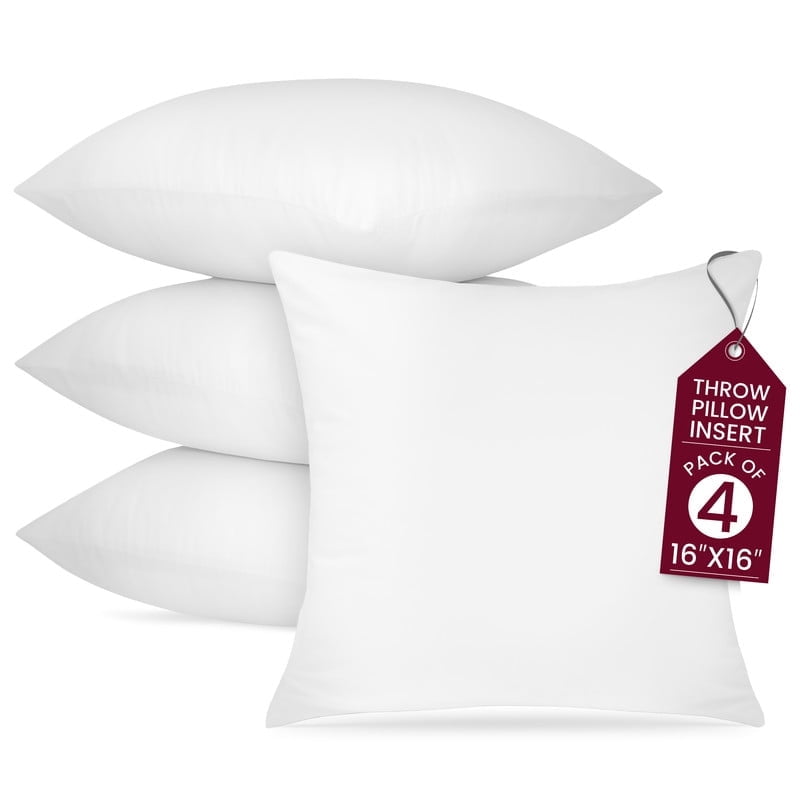 Lux Decor Throw Pillow Inserts Set of 4 - Decorative Cushion for Couch, Sofa, Bed, Bench & Car Seats  Indoor/Outdoor Square Pillows 16x16