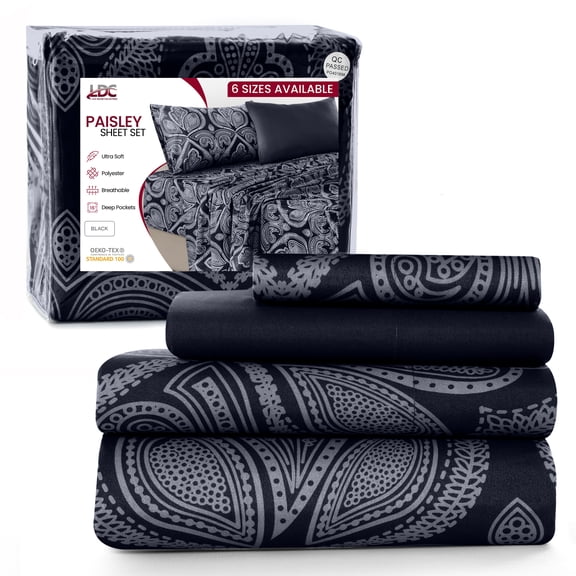 Lux Decor Twin Bed Sheets Set - 4 Piece Soft Brushed Microfiber Sheets - Hotel Luxury Deep Pocket Sheet Set for Kids, Boys & Girls - Black
