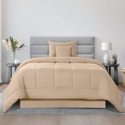 Lux Decor Twin Comforter Set 4 Piece - Ultra-Soft All-Season Bedding Set Includes Down Alternative Comforter, Pillow Sham, Decorative Cushion & Bed Skirt (Beige)