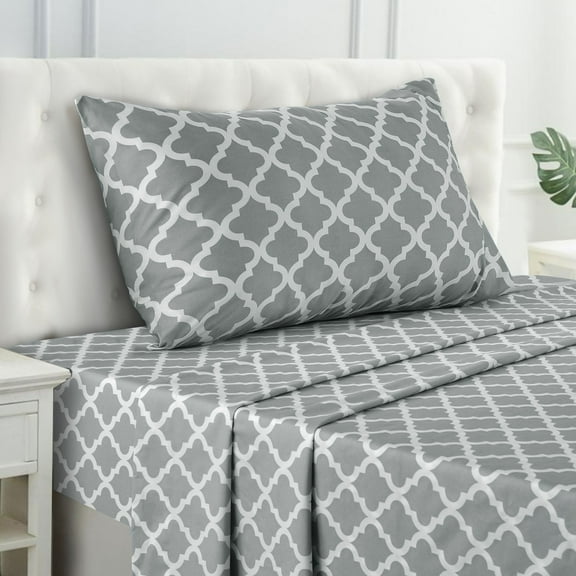 Lux Decor Collection Twin Size Bed Sheets Set, Luxury 3 Piece Microfiber Deep Pocket Fitted Sheet, Flat Sheet & Pillowcases Bedding Sheets Set - Gray White