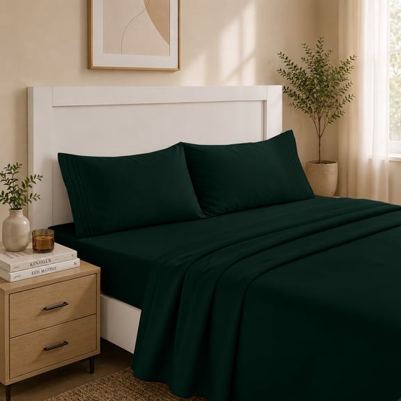 Lux Decor Twin Sheets Set 4 Piece - 16” Deep Pocket Twin Bed Sheets, Ultra Soft Microfiber Kids Bedding Sheets & Pillowcases, Emerald Green