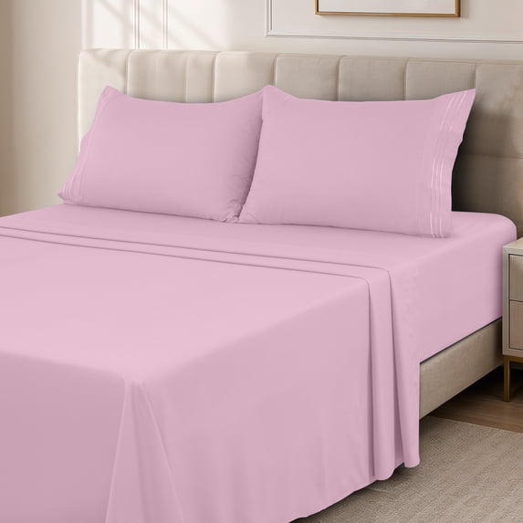Lux Decor Twin Size Bed Sheets Set - 4 Piece, Ultra Soft Microfiber Twin Sheets, 16” Deep Pocket Twin Bed Sheets, Pink
