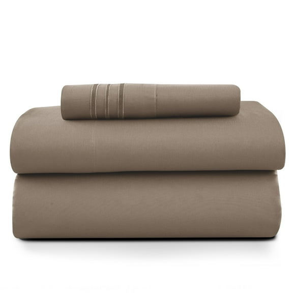 Lux Decor Twin Size Sheet Set, 3-Piece Plain Soft Microfiber – Deep Pocket Queen Bed Sheets, Includes 1 Fitted Sheet, 1 Flat Sheet, 1 Pillowcase, Brown