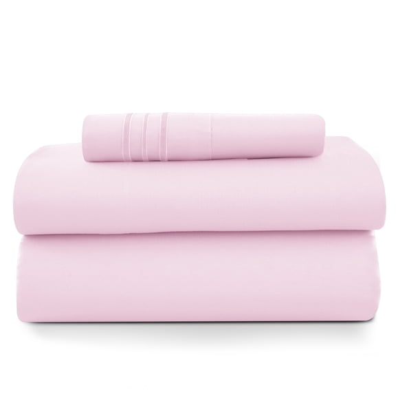 Lux Decor Twin Size Sheet Set, 3-Piece Plain Soft Microfiber – Deep Pocket Queen Bed Sheets, Includes 1 Fitted Sheet, 1 Flat Sheet, 1 Pillowcase, Pink