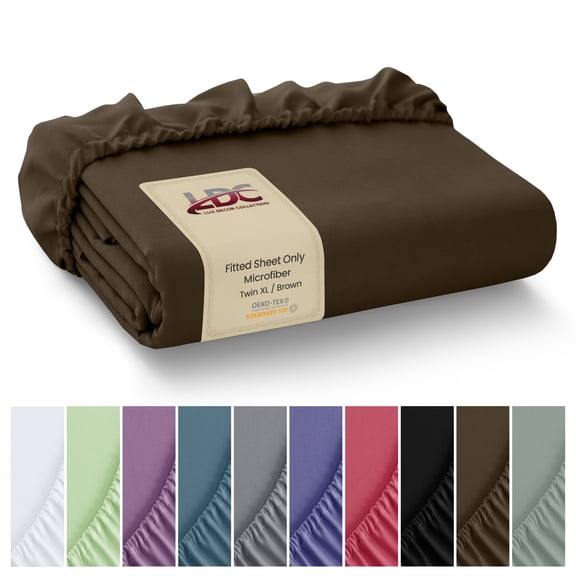 Lux Decor Twin XL Fitted Sheet Only - Ultra Soft Brushed Microfiber Bottom Sheet, 16” Deep Pocket with 360° Elastic Fit, Wrinkle & Fade Resistant, Brown