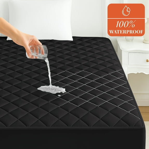 Lux Decor Quilted Fitted Waterproof Mattress Pad California King Size – Mattress Protector with Deep Pockets - Soft Breathable Mattress Topper - Noiseless and Comfortable (Black, 72"x 84")