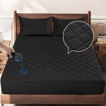 Lux Decor Waterproof Mattress Pad King – Quilted, Soft & Noiseless Topper, Hypoallergenic Cover Fits Up to 16" Deep Pocket (Black, 78" x 80")