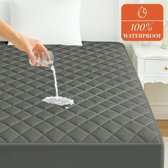 Lux Decor Quilted Fitted Waterproof Mattress Pad King Size – Mattress Protector with Deep Pockets - Soft Breathable Mattress Topper - Noiseless and Comfortable (Grey, 78"x 80")