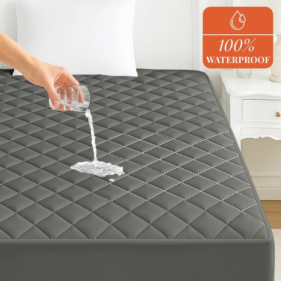 Lux Decor Quilted Fitted Waterproof Mattress Pad Queen Size – Mattress Protector with Deep Pockets - Soft Breathable Mattress Topper - Noiseless and Comfortable (Grey, 60" x 80")