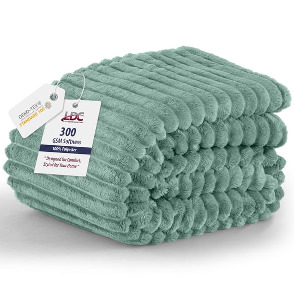 Lux Decor King Size Blankets for Bed, Ultra Soft Lightweight Striped Fuzzy Fleece Bed Blanket All Season Cozy Comfort, Green