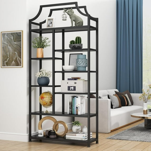 Lux Etagere 8-Tier Open Shelf Bookcase – 70.87" H x 31.5" L, Modern Metal Frame with Black Finish & Shelves, Tall Storage Display Shelf for Bedroom, Home Office & Living Room (Black)