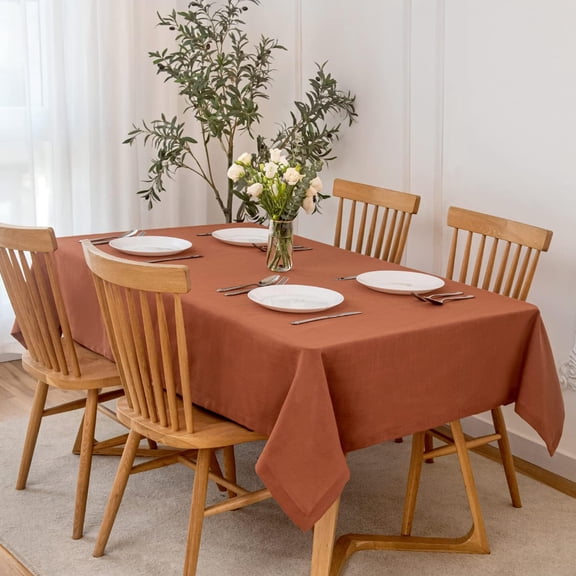 Lux Faux Linen Tablecloth with Slubby Yarn Textured Weaves Wrinkle Resistant Anti-Shrink Soft Fall Table Cloth for Dining Room Harvest Thanksgiving Decorations Rectangle 60 x 120 Inch Rust