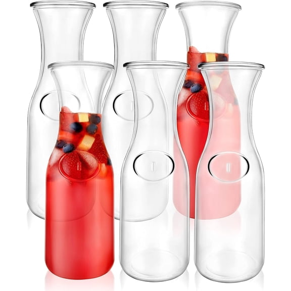 Lux Glass Carafe Set, 1 Liter Drink Pitcher & Wine Decanter, Mimosa Bar Carafes Juice Glasses, Easy Pour Bottles, 34 oz