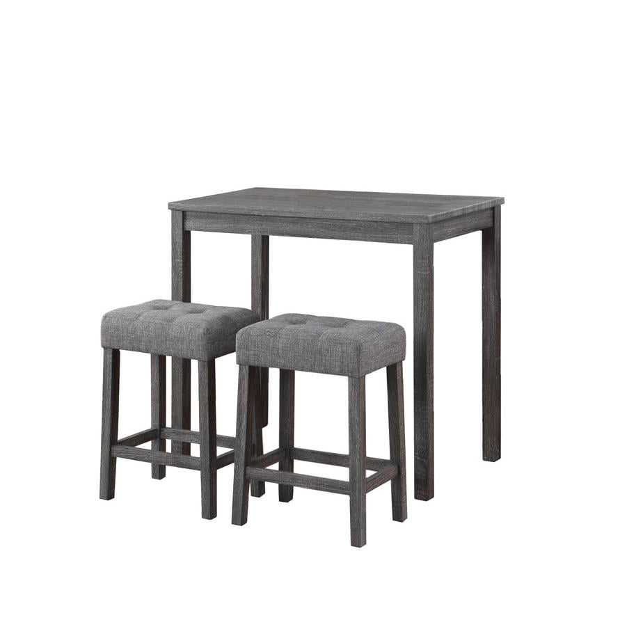 Gray Wood 3-Piece Counter Height Pub Table Set with Tufted Linen Stools