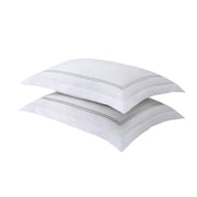 Lux Hotel FRE27502SILV07 Baratta Stitch on White Tailored Microfiber Sham Silver - Standard - Pack of 2