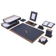 Lux Leather Desk Accessories - Leather Desk Organizer -Desk Organizer for Men Walnut Wood Combination Best Gift for Lawyers, Managers and Bosses - Desk Mat - 11 PCS