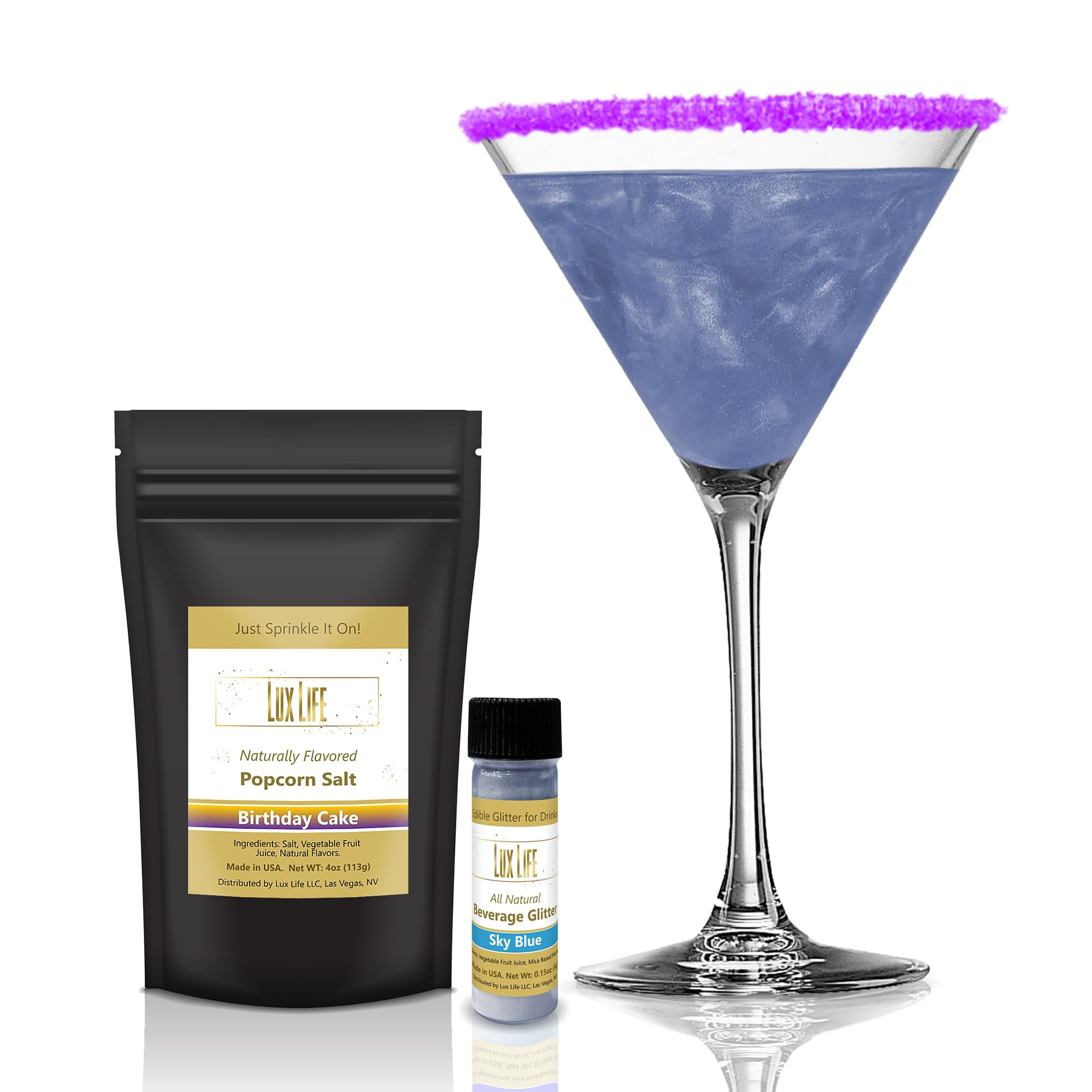 Lux Life Edible Glitter for Drinks, All Natural Ingredient Flavored