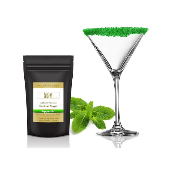 Lux Life Peppermint Cocktail Rimming Sugar - Vegan & Gluten-Free - Perfect for Cocktails, Desserts, and More (4oz)