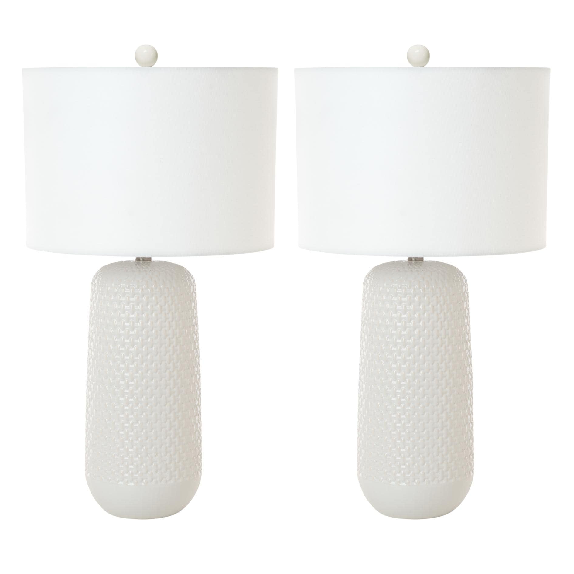 Lux Lighting 30" White Ceramic Table Lamps with Linen Shade Set