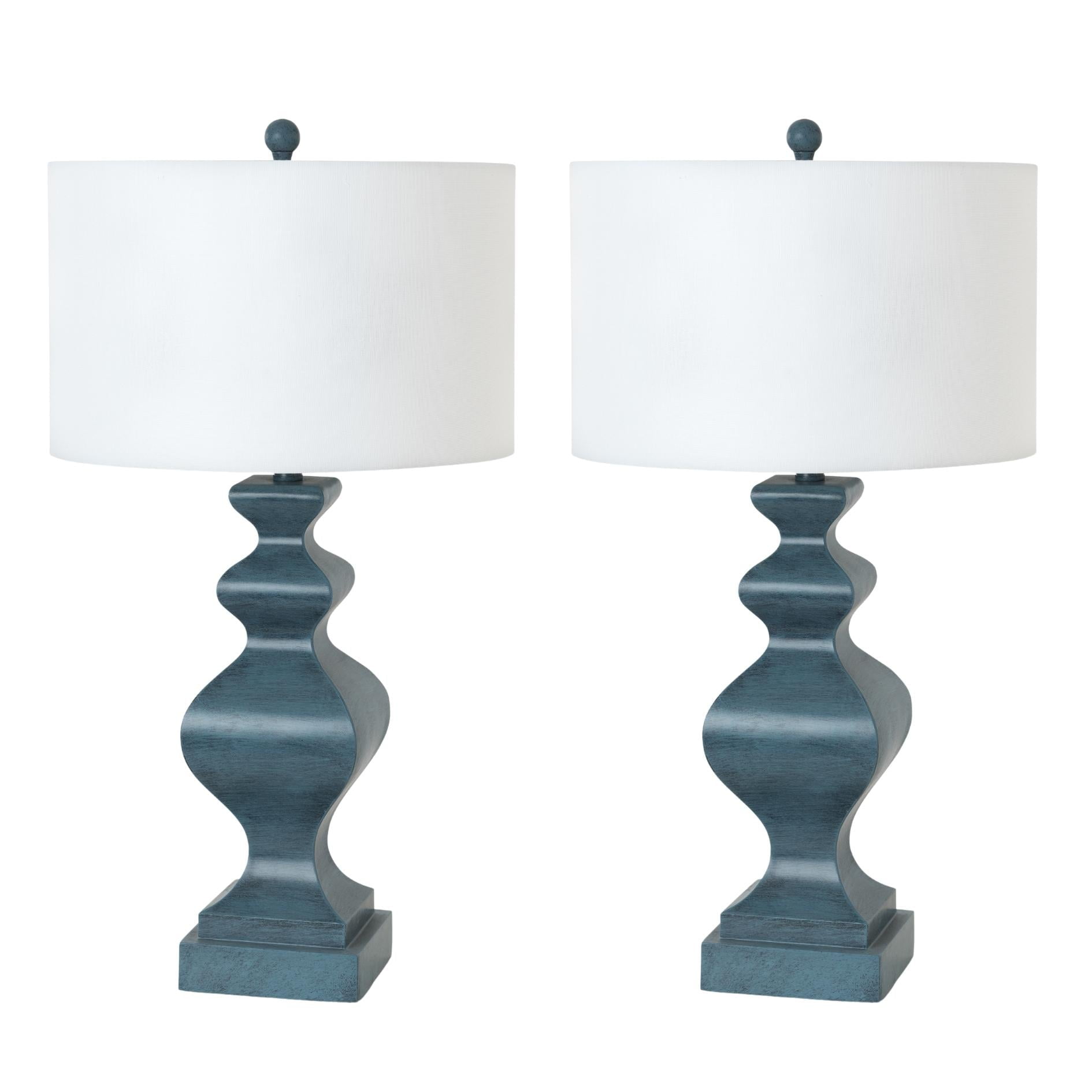 32" Blue Polyresin Table Lamps with White Linen Shades, Set of 2