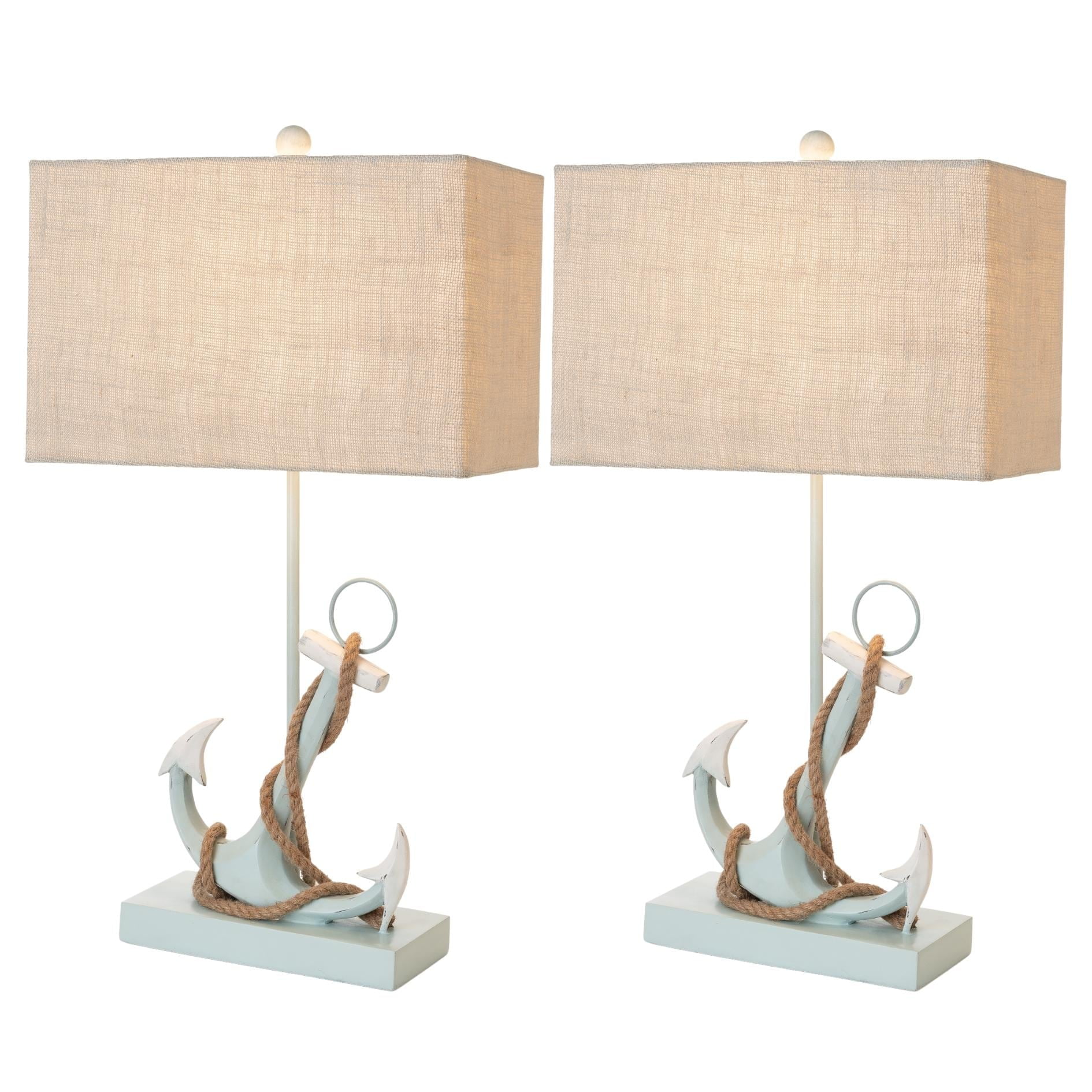 Distressed Blue Anchor Table Lamps with Rope Detail, Set of 2