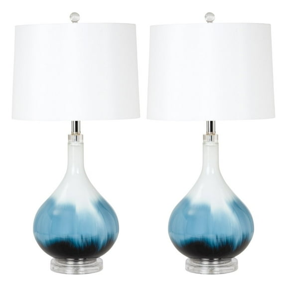 Lux Lighting Ombre Blue Tone Glass Table Lamps (Set of 2) 3-Way Switch