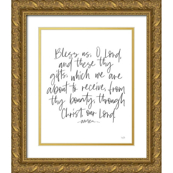 Lux + Me Designs 12x14 Gold Ornate Wood Framed with Double Matting Museum Art Print Titled - Bless Us