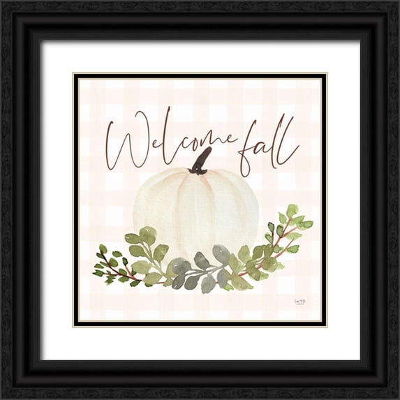 Lux + Me Designs 20x20 Black Ornate Wood Framed with Double Matting Museum Art Print Titled - Welcome Fall Pumpkin