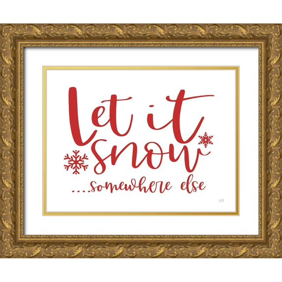Lux + Me Designs 24x19 Gold Ornate Wood Framed with Double Matting Museum Art Print Titled - Let It Snow