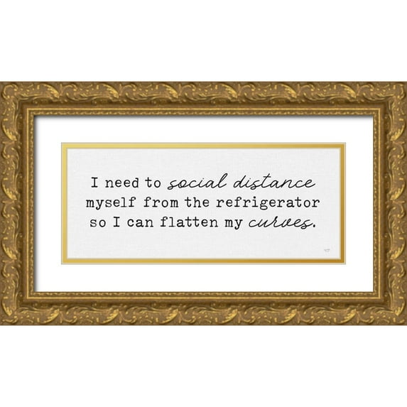 Lux + Me Designs 32x15 Gold Ornate Wood Framed with Double Matting Museum Art Print Titled - Social Distance, Flatten Curves