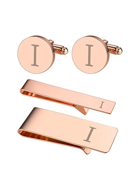 Rose Goldtone Initial I Cufflinks for Men Monogram Gift