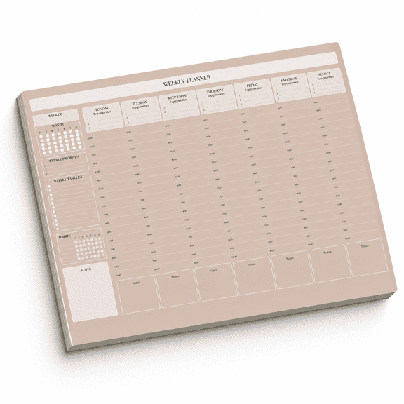 Lux Weekly Hourly Planner Notepad, 50 Undated A4 -Off Sheets, Daily Desk Schedule To Do List