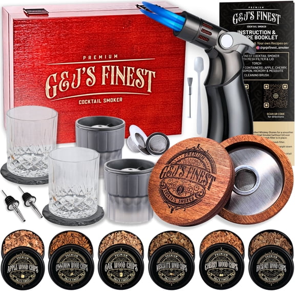 G & J'S FINEST Lux Whiskey Smoker Kit  Premium Cocktail Smoking Kit with Wood Chips for Bourbon, Whiskey & Drinks
