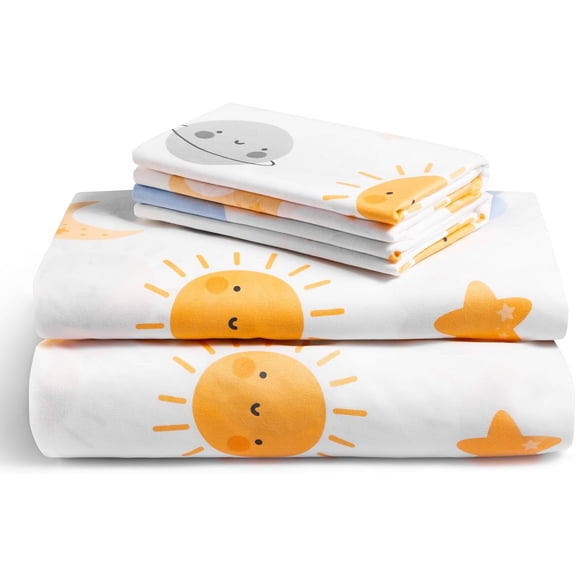 LuxClub 4 PC Full Sheet Set Sun, Kids Bed Sheets Twin Size, Toddler Bedding Set for Girls, Boys, Teens - Deep Pocket - Machine Washable - Soft Microfiber