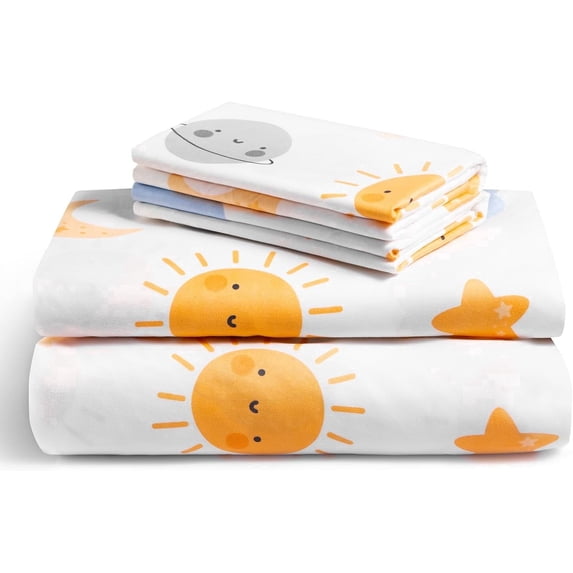 Luxclub Twin Cooling Sheets Set, Soft & Durable Microfiber, Deep Pocket, Sun Print, 4 Pieces