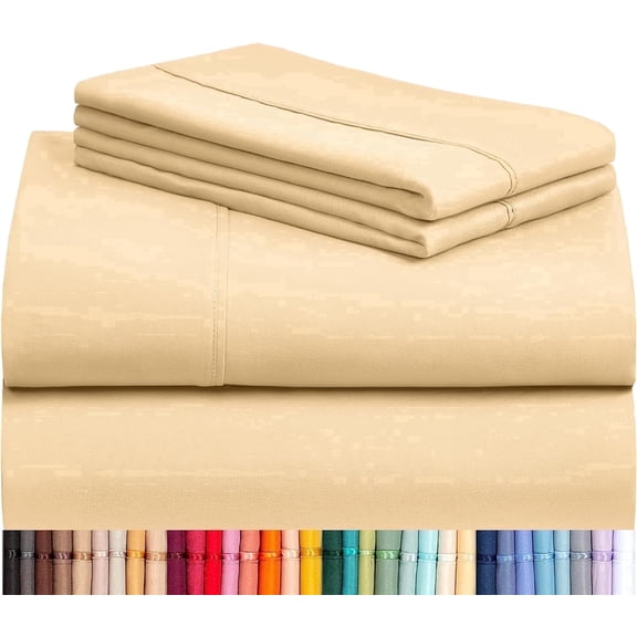Luxclub Queen Cooling Sheets Set, Microfiber Bedding, Deep Pocket, Wrinkle Free, Butter, 4 Pieces
