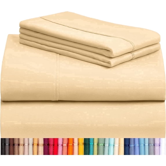 LuxClub 4 PC Sheet Set Bed Sheets Deep Pockets 16" Wrinkle Free Cooling Machine Washable Hotel Bedding Silky Soft - Butter Queen