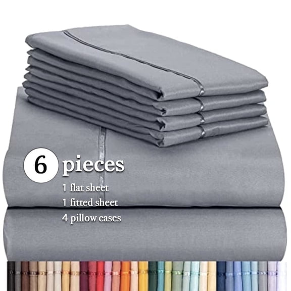 Luxclub Queen Cooling Sheets Set, Ultra Soft Breathable Microfiber Bed Sheets, Light Grey, 6 Piece