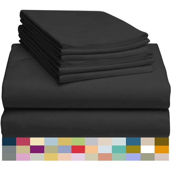 LuxClub 6 PC Sheet Set Bamboo Sheets Deep Pockets 18" Eco Friendly Wrinkle Free Sheets Machine Washable Hotel Bedding Silky Soft - Black California King