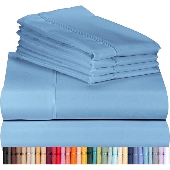 Luxclub Microfiber Cooling Sheet Set, Deep Pocket, King Size, Denim Blue, 6 Piece