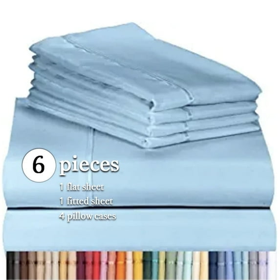 LuxClub Microfiber Cooling Bed Sheet Set, Deep Pockets, 6-Pack, Sky Full